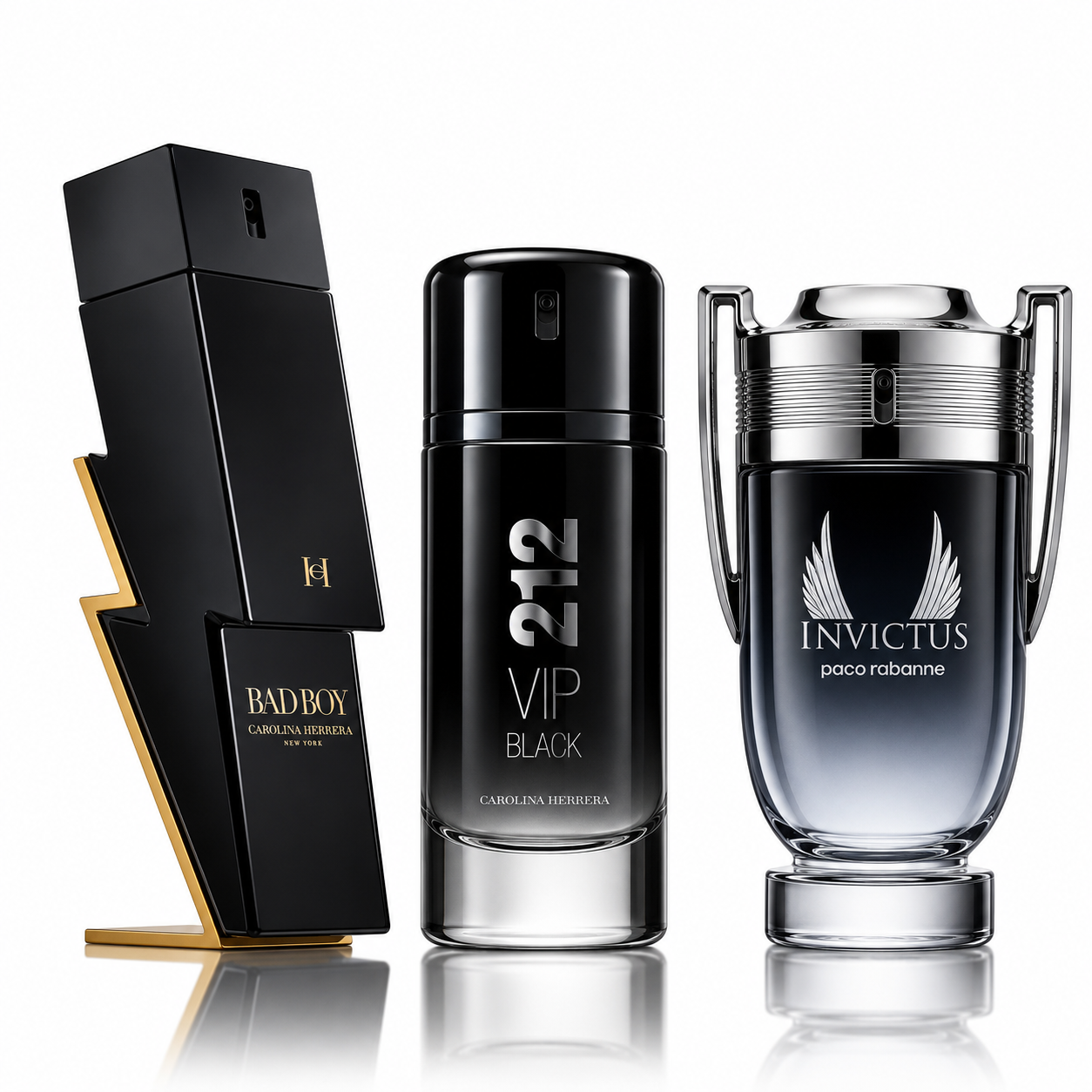 3 Parfums Carolina Herrera BAD BOY, Carolina Herrera 212 VIP BLACK e Paco Rabanne INVICTUS 100ml (Eau de Parfum)