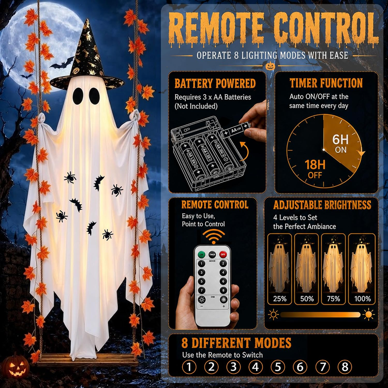 GhostSwing – 5.4FT Light-Up Halloween Ghost