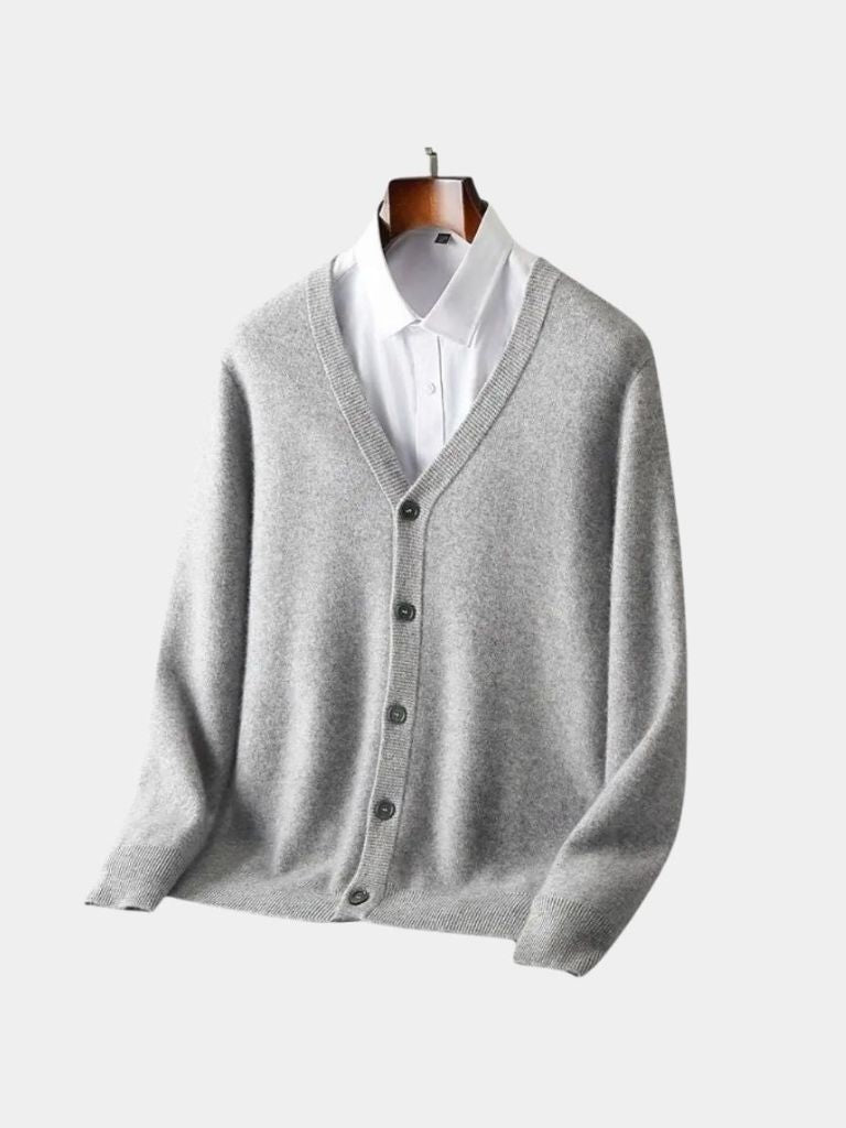 100% Merino Wool V Neck Knitwear Cardigan Sweater - Cross & Crown