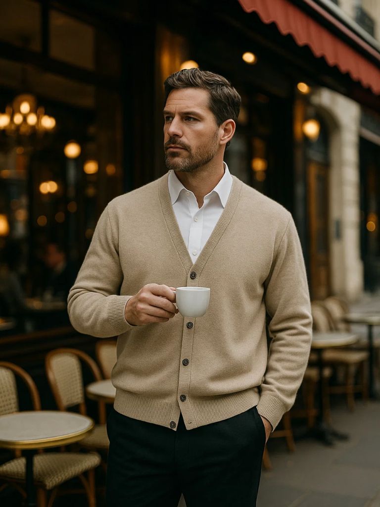 100% Merino Wool V Neck Knitwear Cardigan Sweater - Cross & Crown