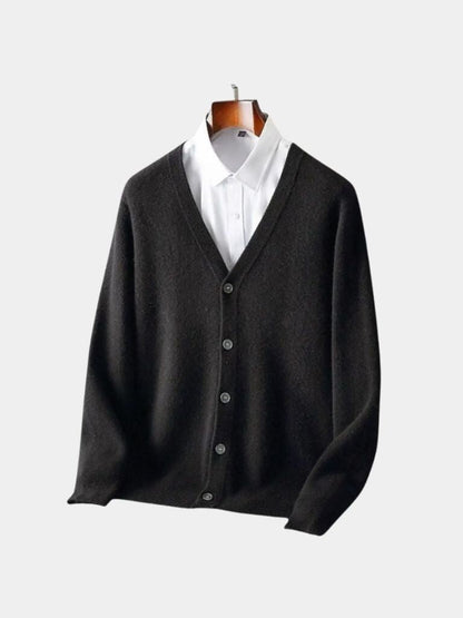 100% Merino Wool V Neck Knitwear Cardigan Sweater - Cross & Crown