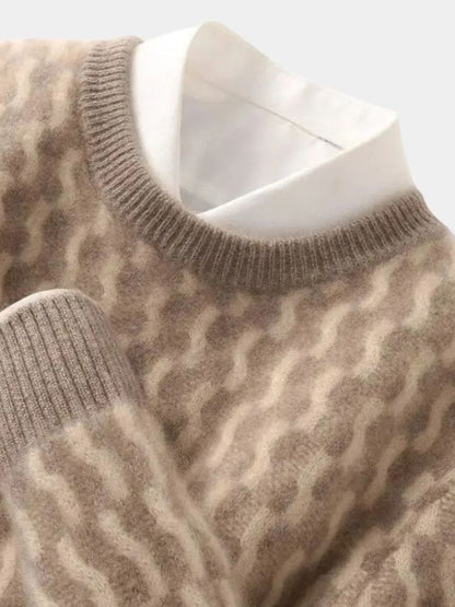 100% Wool Geometric Crew Neck Pullover Sweater - Cross & Crown