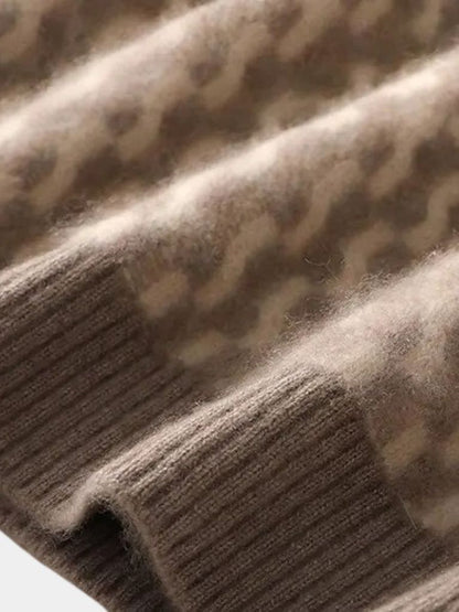 100% Wool Geometric Crew Neck Pullover Sweater - Cross & Crown