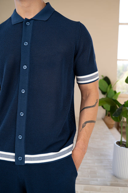 Mesh Tape Knitted Shirt - Navy