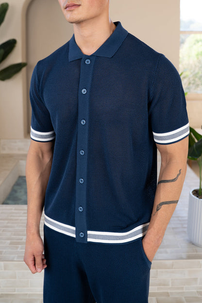 Mesh Tape Knitted Shirt - Navy