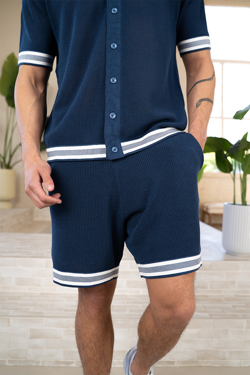 Mesh Tape Knitted Shirt - Navy