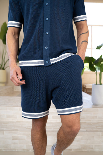 Mesh Tape Knitted Shirt - Navy