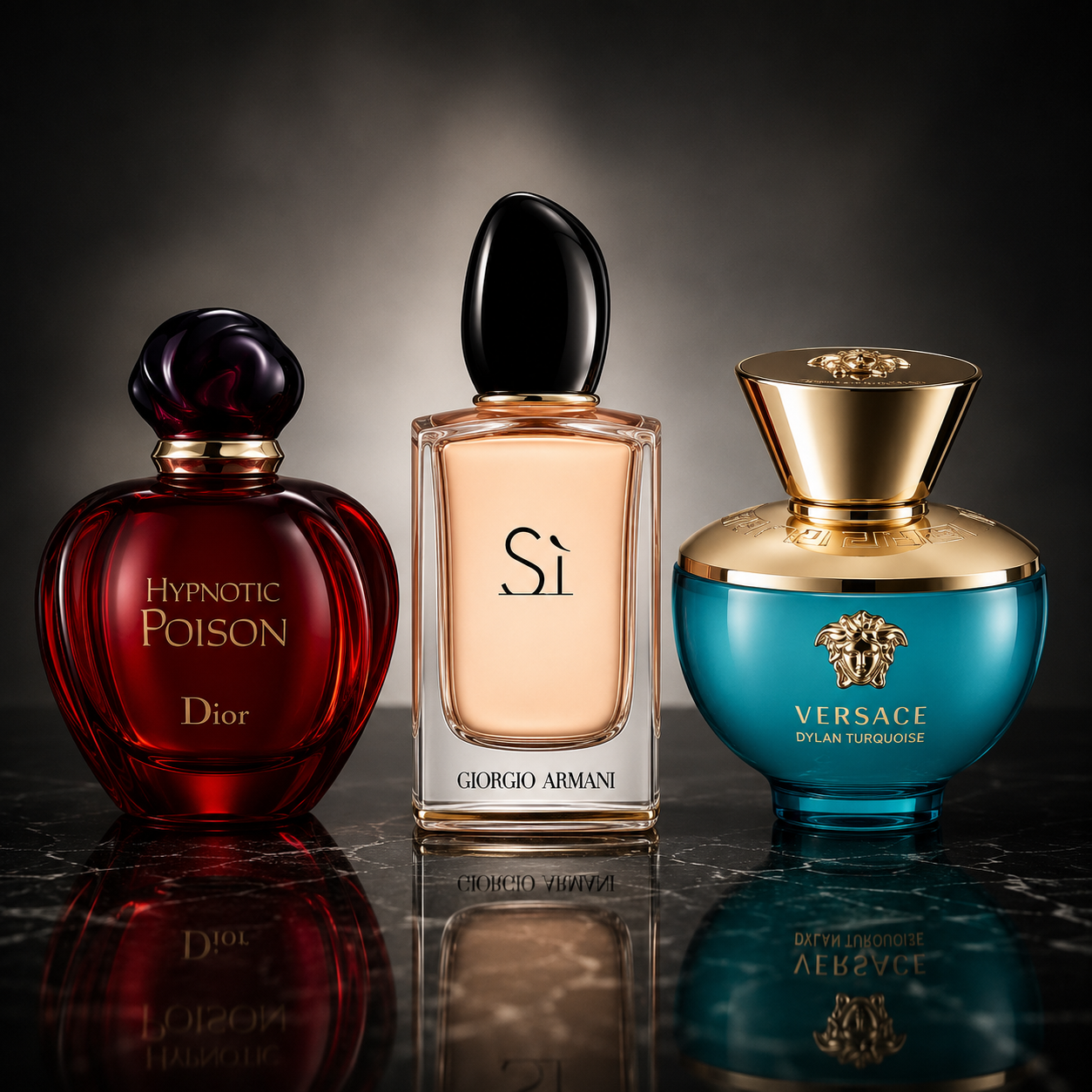 3 Parfums Dior HYPNOTIC POISON, Giorgio Armani SÌ und Versace DYLAN TURQUOISE 100ml (Eau de Parfum) - 100ml