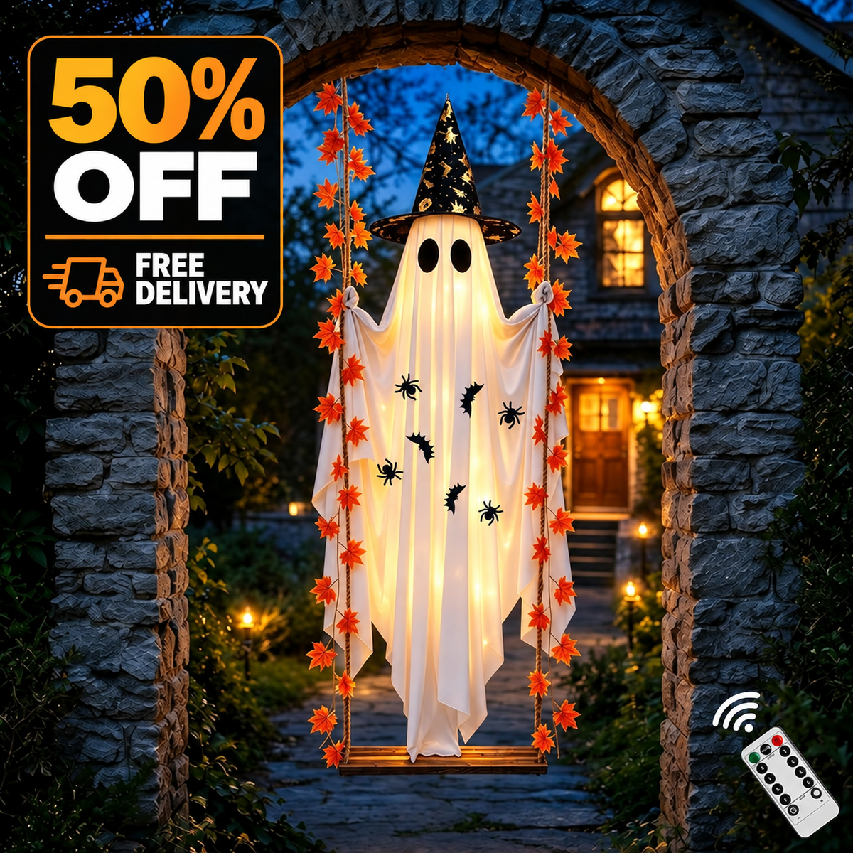 GhostSwing – 5.4FT Light-Up Halloween Ghost
