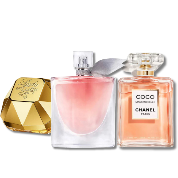 3 Parfums Lady Million (Eau de Parfum) Rabanne, Lancôme LA VIE EST BELLE (Eau de Parfum) et CHANEL COCO MADEMOISELLE EAU DE PARFUM 100ML