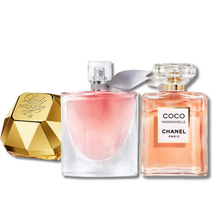 3 Parfums Lady Million (Eau de Parfum) Rabanne, Lancôme LA VIE EST BELLE (Eau de Parfum) et CHANEL COCO MADEMOISELLE EAU DE PARFUM 100ML