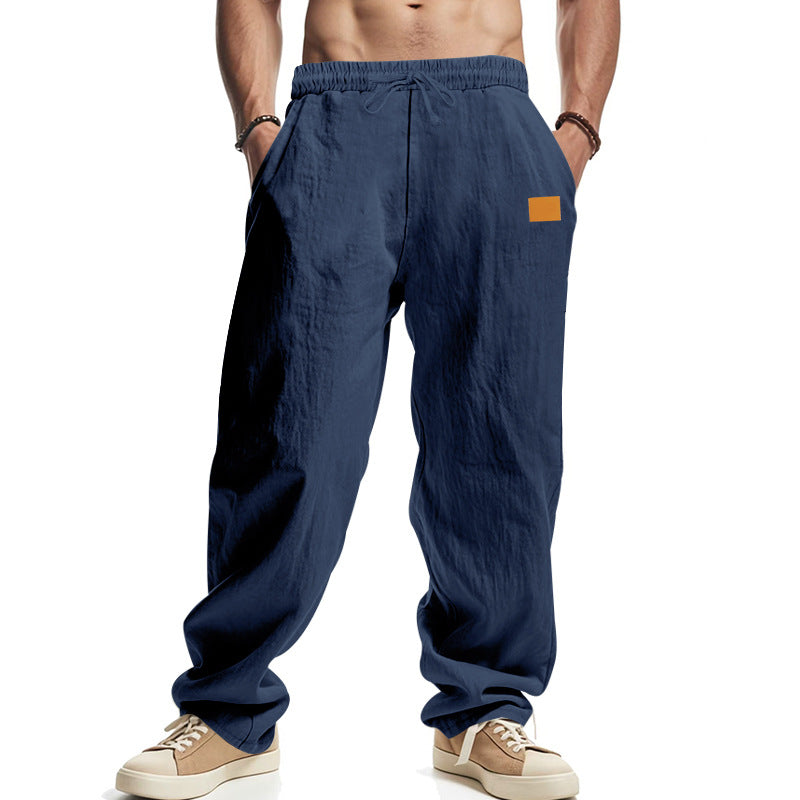 Baumwoll-Leinen Herren Freizeithose mit Gummibund