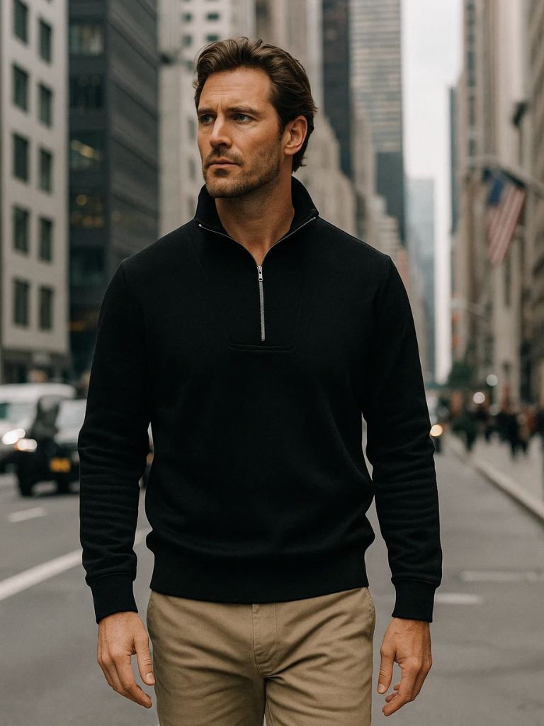 Zip Black Lapel Sports Hoodie Sweatshirt - Cross & Crown