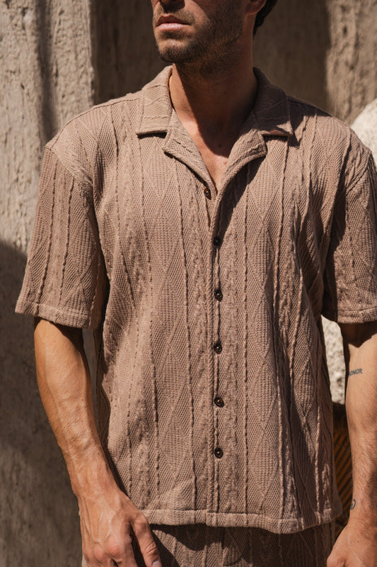 Jacquard Oversized Resort Shirt - Brown