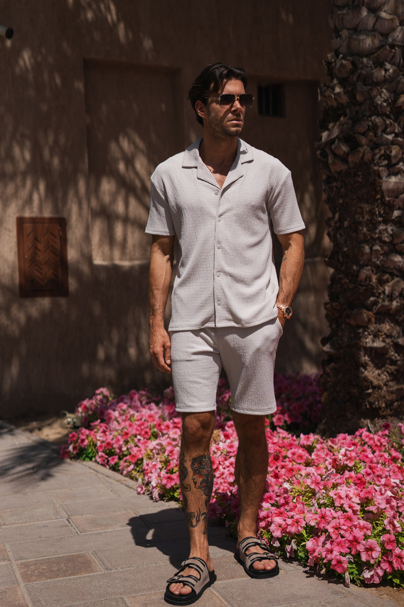 Seersucker Revere Collar Shirt - Grey