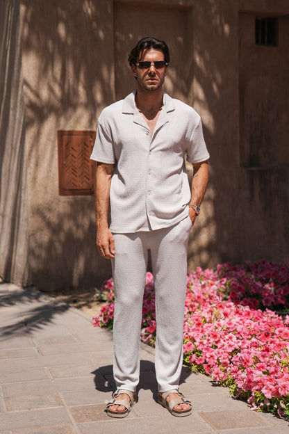 Seersucker Revere Collar Shirt - Grey