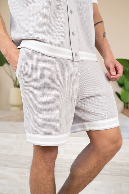 Mesh Tape Knitted Shorts - Grey