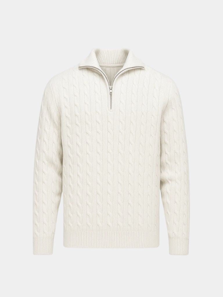 Premium Cable-Knit Zip Neck Sweater - Cross & Crown