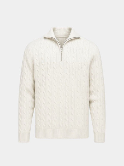 Premium Cable-Knit Zip Neck Sweater - Cross & Crown