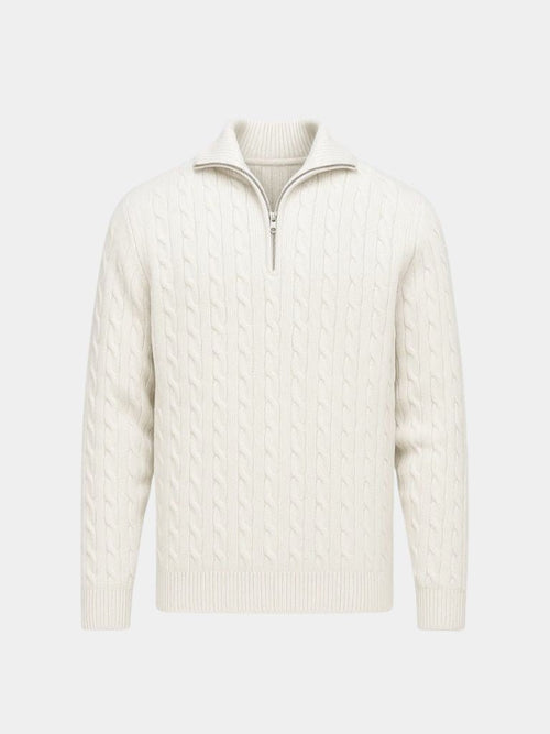 Premium Cable-Knit Zip Neck Sweater - Cross & Crown