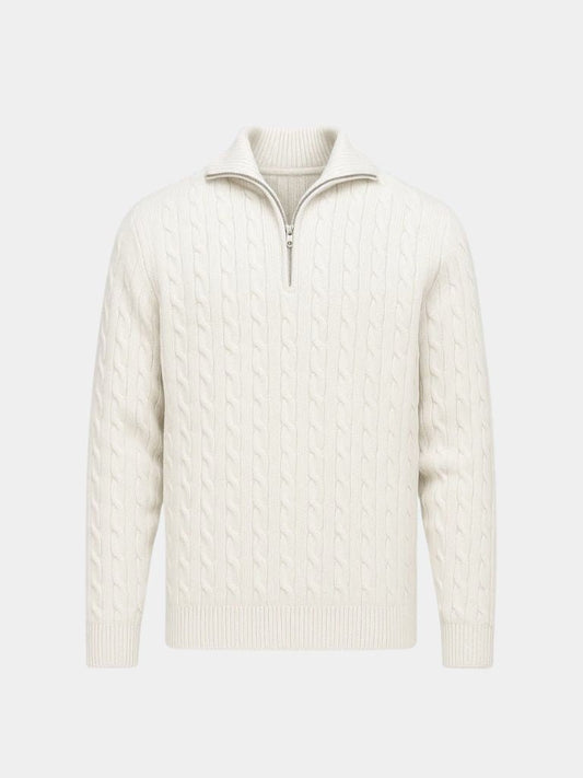 Premium Cable-Knit Zip Neck Sweater - Cross & Crown