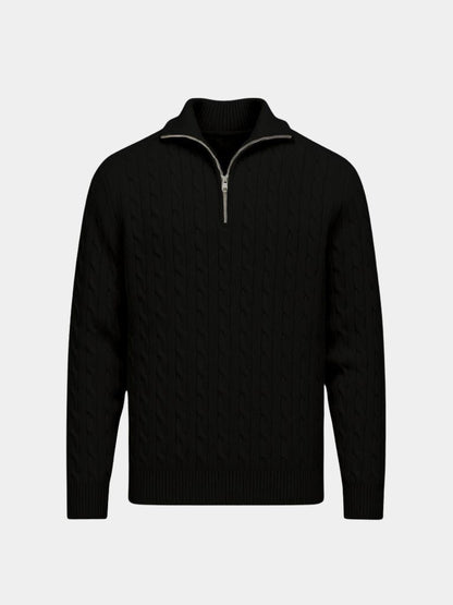 Premium Cable-Knit Zip Neck Sweater - Cross & Crown