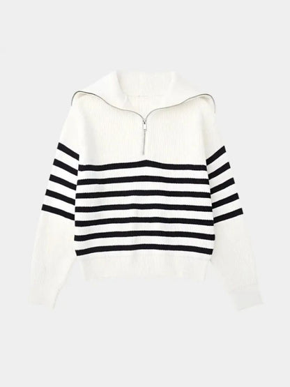 Casual Striped Zip Up Sweater - Cross & Crown