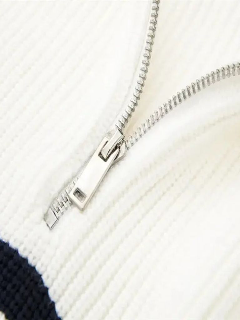 Casual Striped Zip Up Sweater - Cross & Crown