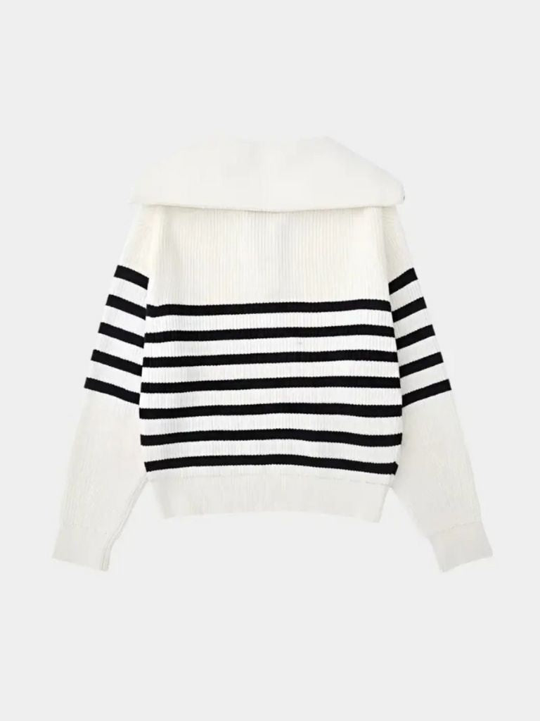 Casual Striped Zip Up Sweater - Cross & Crown