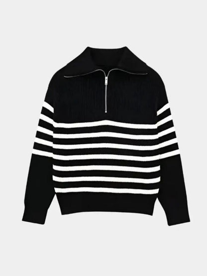 Casual Striped Zip Up Sweater - Cross & Crown