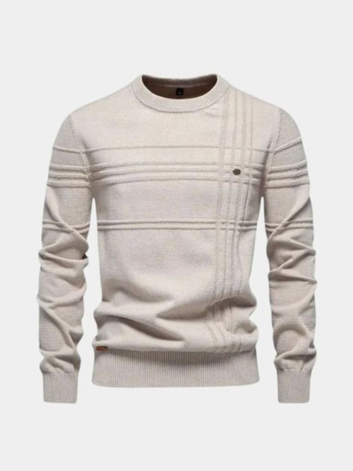 Cotton Knitted Stripped Crew Neck Pullover Sweater - Cross & Crown
