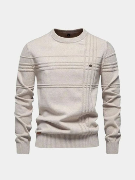 Cotton Knitted Stripped Crew Neck Pullover Sweater - Cross & Crown