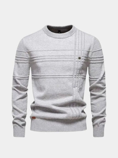 Cotton Knitted Stripped Crew Neck Pullover Sweater - Cross & Crown