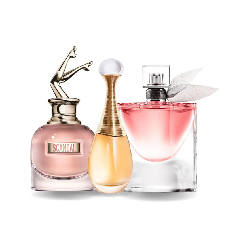 3 Parfüms Jean Paul Gaultier SCANDAL, Dior J'ADORE und Lancôme LA VIE EST BELLE (Eau de Parfum) - 100ml