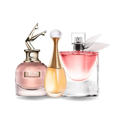 3 Parfüms Jean Paul Gaultier SCANDAL, Dior J'ADORE und Lancôme LA VIE EST BELLE (Eau de Parfum) - 100ml