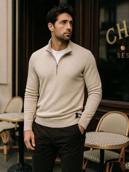 Half Zip Knitwear Solid Color Cardigan Sweater - Cross & Crown