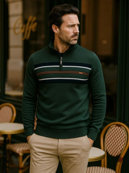 Knit Striped Quarter-Zip Jumper Sweater - Cross & Crown