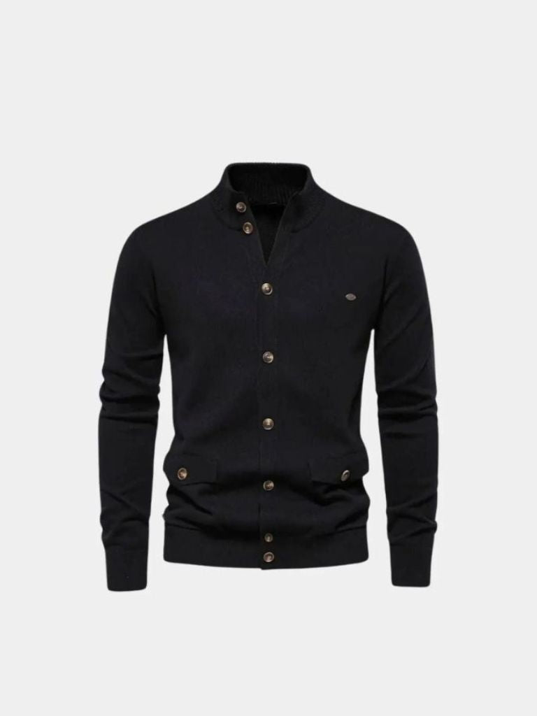 Knitted Stand Collar Cotton Cardigan - Cross & Crown