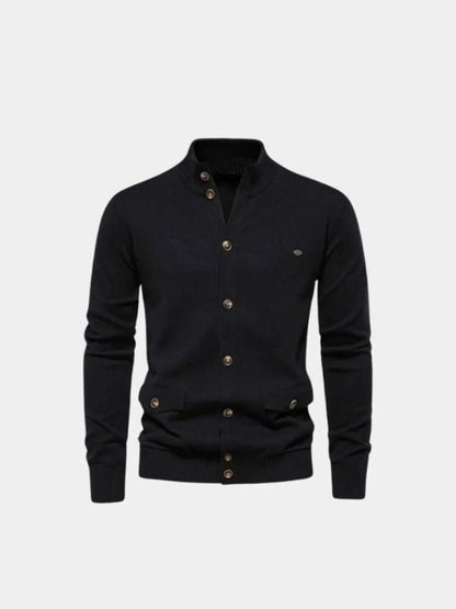 Knitted Stand Collar Cotton Cardigan - Cross & Crown