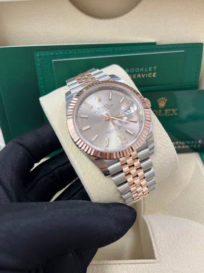Rolex Datejust 41 Steel and Everose Rolesor  Fluted Bezel Sundust Index Dial Jubilee Bracelet 126331