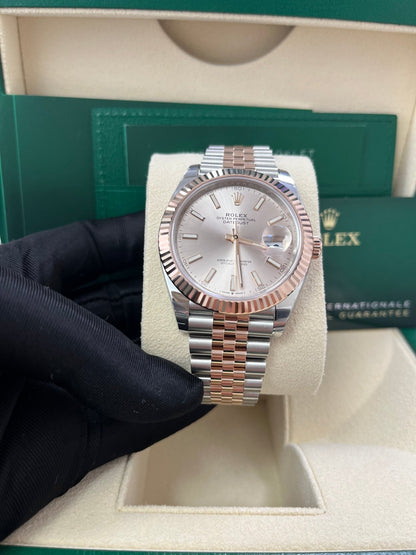 Rolex Datejust 41 Steel and Everose Rolesor  Fluted Bezel Sundust Index Dial Jubilee Bracelet 126331