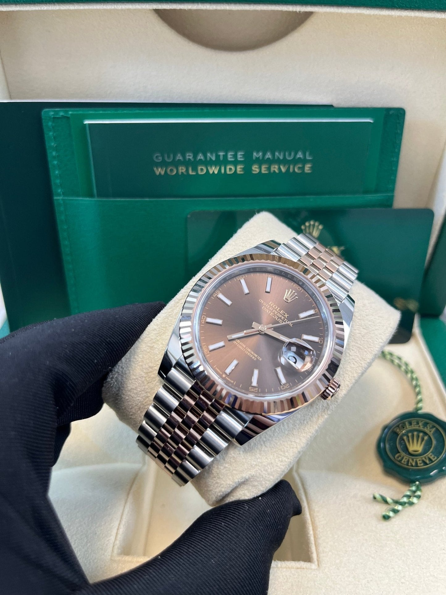 Rolex Datejust 41 Two-Tone Stainless Steel and Rose Gold/ Chocolate Index Dial/ Fluted Bezel/ Jubilee Bracelet (Ref#126331)