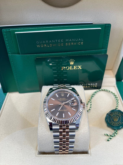 Rolex Datejust 41 Two-Tone Stainless Steel and Rose Gold/ Chocolate Index Dial/ Fluted Bezel/ Jubilee Bracelet (Ref#126331)