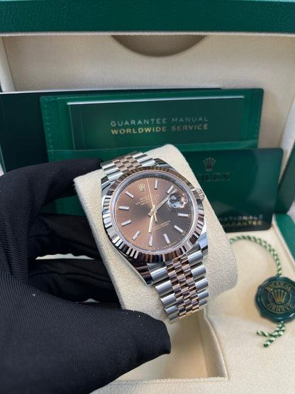 Rolex Datejust 41 Two-Tone Stainless Steel and Rose Gold/ Chocolate Index Dial/ Fluted Bezel/ Jubilee Bracelet (Ref#126331)