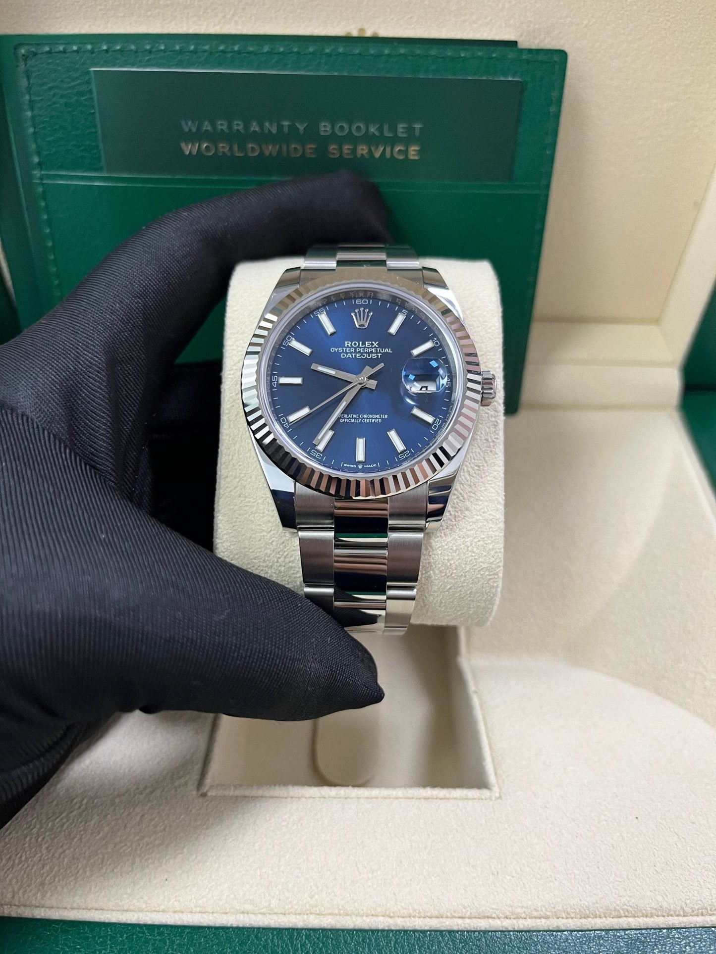 Rolex Datejust 41 White Gold and Steel Blue Index Oyster Bracelet Fluted Bezel (Ref#126334)
