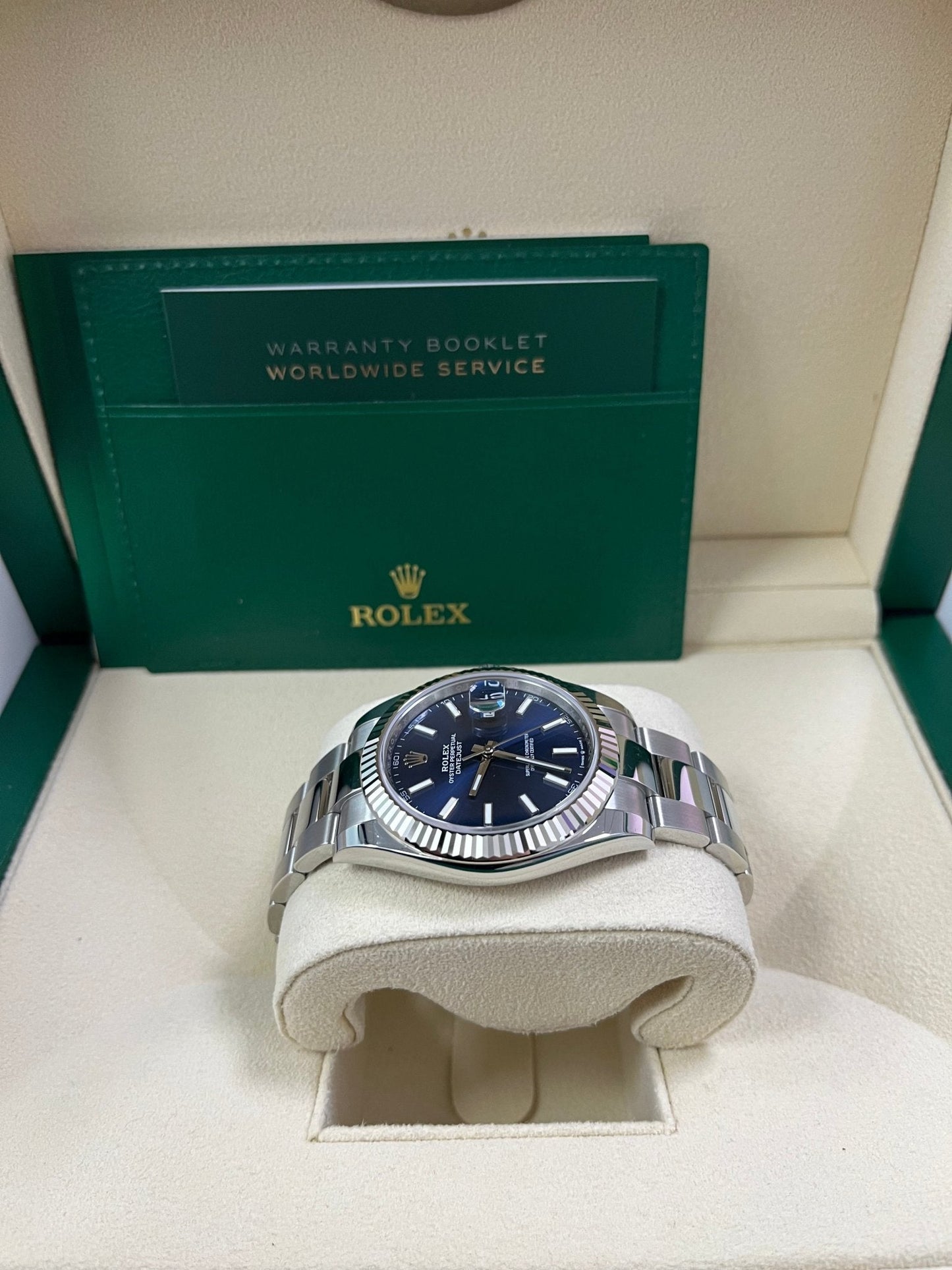 Rolex Datejust 41 White Gold and Steel Blue Index Oyster Bracelet Fluted Bezel (Ref#126334)