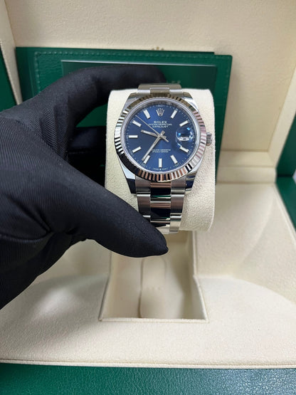 Rolex Datejust 41 White Gold and Steel Blue Index Oyster Bracelet Fluted Bezel (Ref#126334)