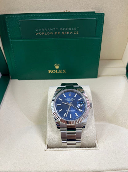 Rolex Datejust 41 White Gold and Steel Blue Index Oyster Bracelet Fluted Bezel (Ref#126334)