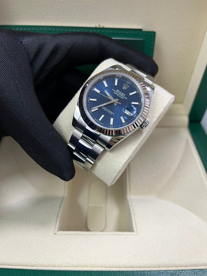 Rolex Datejust 41 White Gold and Steel Blue Index Oyster Bracelet Fluted Bezel (Ref#126334)