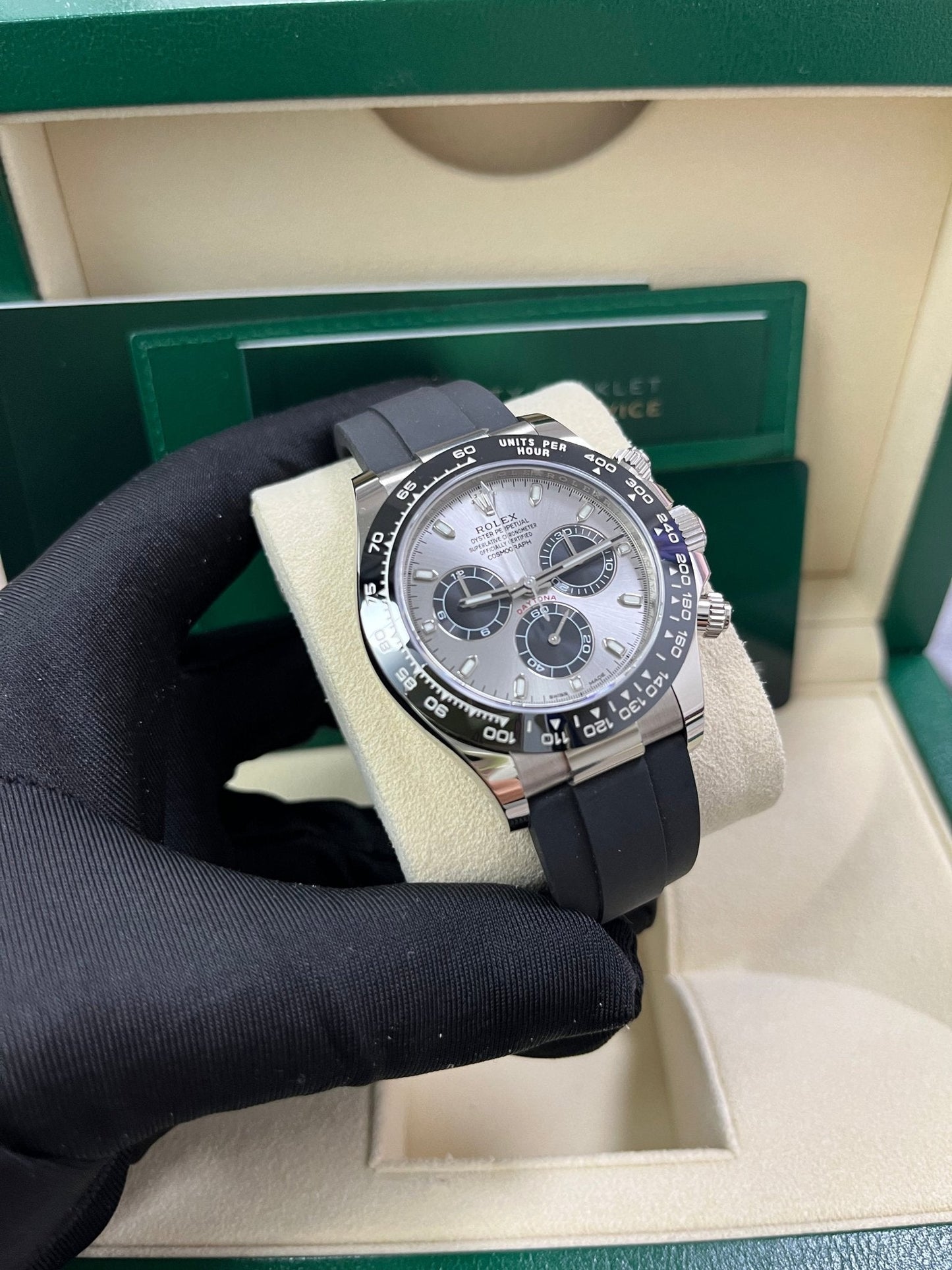 Rolex Daytona 40 White Gold Steel Grey Index Dial Black Sub-Dials Oysterflex (Ref# 116519LN)